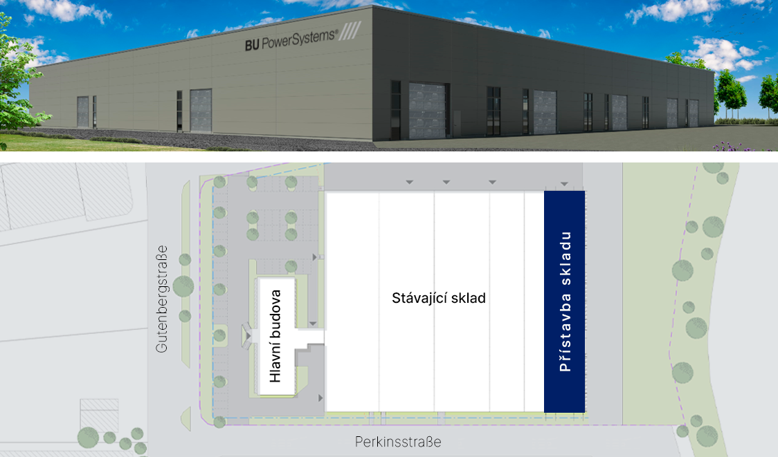 Mapa a plánek rozmístění haly BU Power Systems