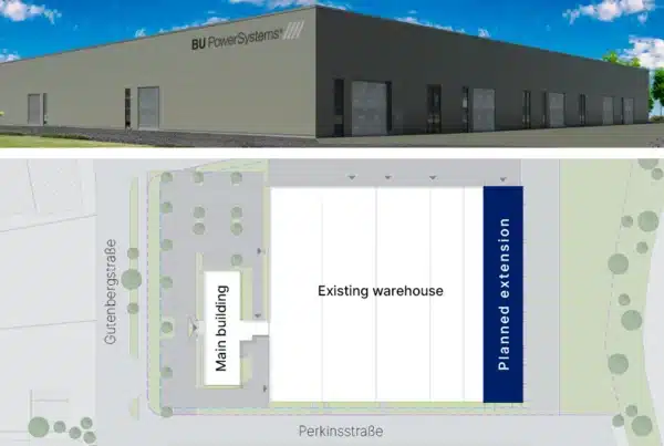 Rendering and map of warehouse extension